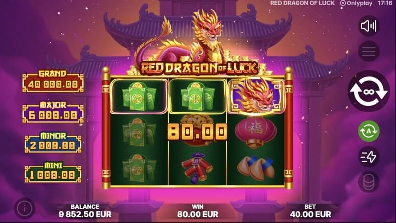 Red Dragon of Luck - temel oyunda nominal değerlerle simgelerin düşmesi