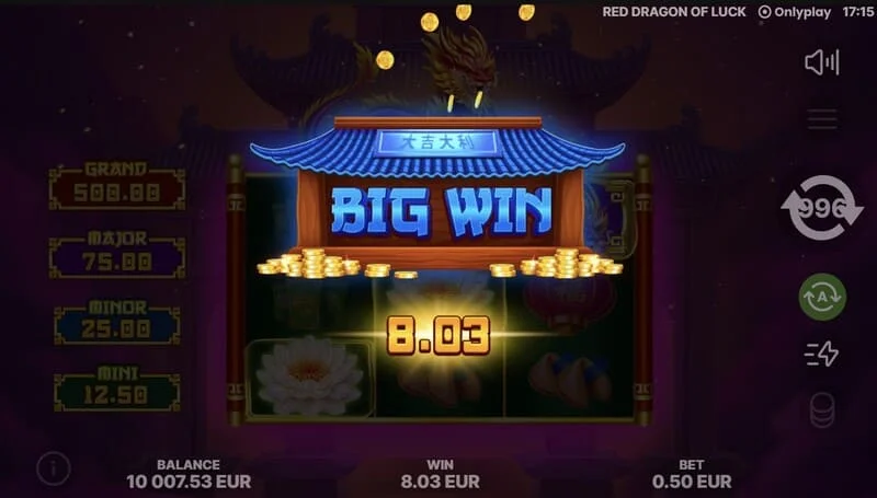 Red Dragon of Luck - 3x3 ızgara ve kırmızı ejderha içeren ana ekran